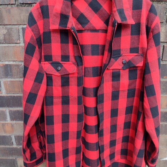 Vintage Girbaud Flannel Shacket Red Black Buffalo Plaid Zip USA Made Men M - Picture 6 of 9